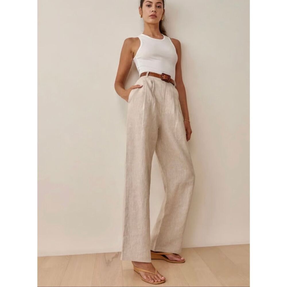NEW Reformation Vesta Pants Oatmeal Cream Linen 2 Petite 29”